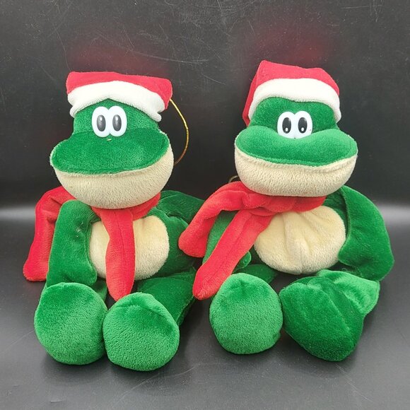 2 Christmas Ornament Santa Frogs 9" Plush Sterling Inc. EUC - Picture 1 of 6